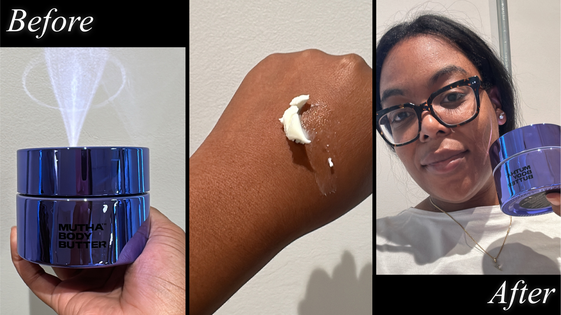 Ariel Baker testing Mutha Body Butter.