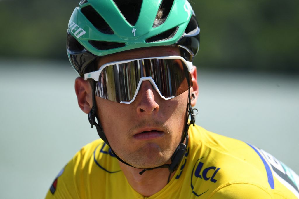 Lukas Pöstlberger (Bora-Hansgrohe) wearing the leader&#039;s jersey in the Criterium du Dauphiné