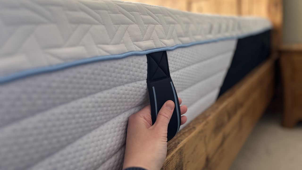 close up of a side handle on the nectar classic hybrid mattress