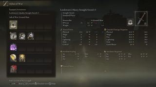 Elden Ring ashes of war menu