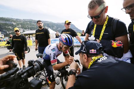 PLATEAU DE SOLAISON, FRANCE - JULY 19: Stage winner Remco Evenepoel of Belgium and Team Red Bull - BORA - hansgrohe reacts after the 113th Tour de France 2026, Stage 15 a 183.9km a 155.3km stage from Champagnole to Plateau de Solaison 1501m / #UCIWT / on July 19, 2026 in Plateau de Solaison, France.