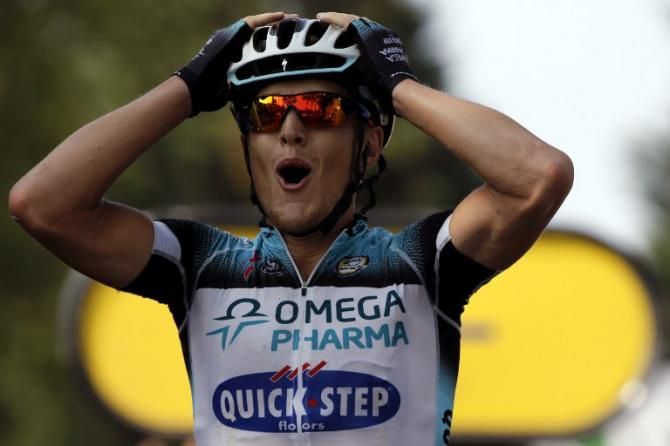 Matteo Trentin (Omega Pharma-Quickstep) can't believe he's just won a stage of the Tour de France
