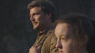 Joel (Pedro Pascal) and Ellie (Bella Ramsey) side by side in The Last of Us