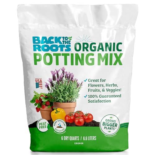 Back to the Roots 100% Organic Potting Mix (6 Quart) Premium Blend Made in the Usa