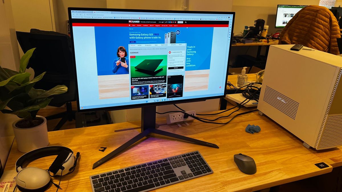 LG UltraGear 27GR95QE-B in landscape mode.