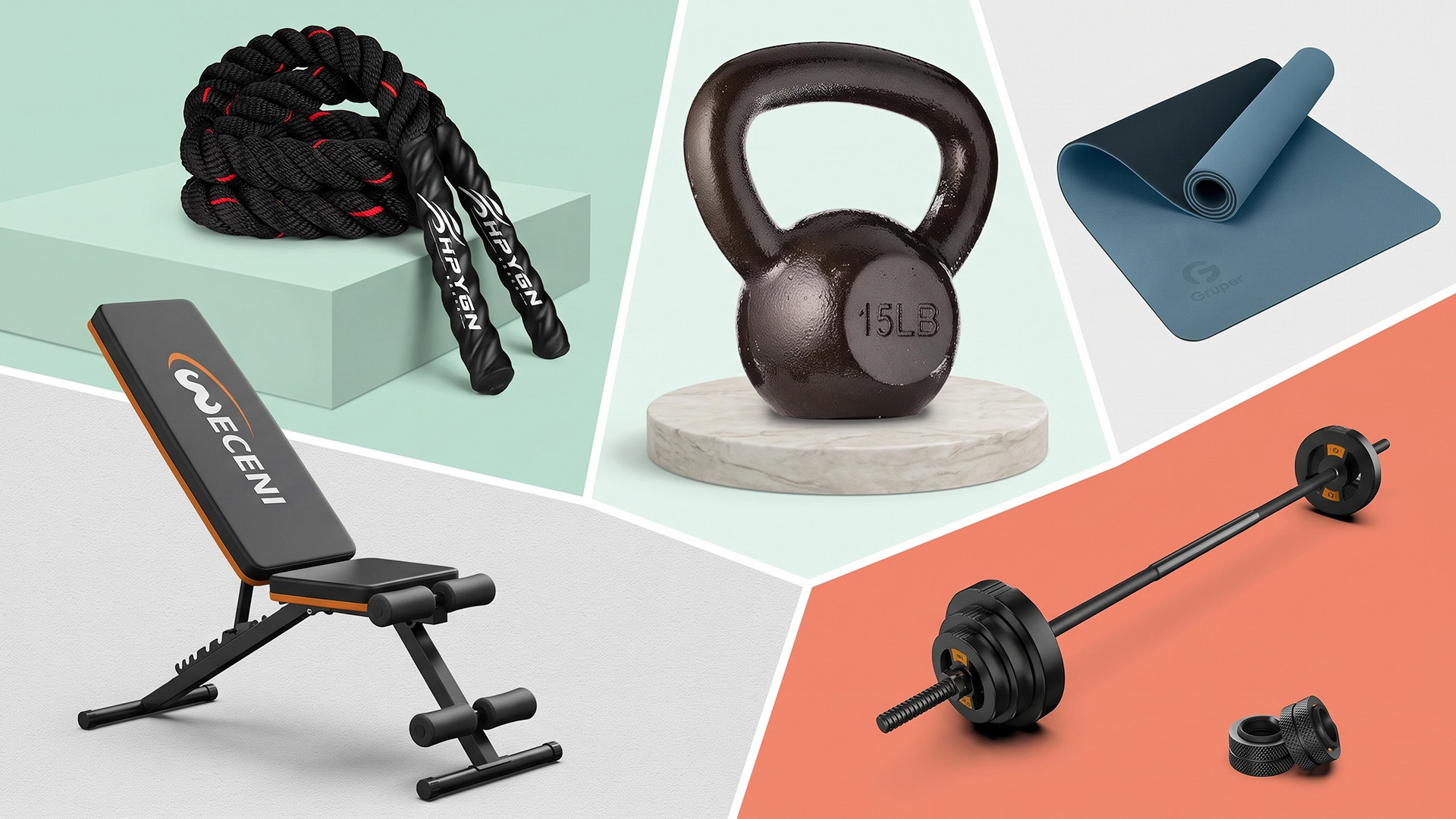 A selection of home gym equipment.