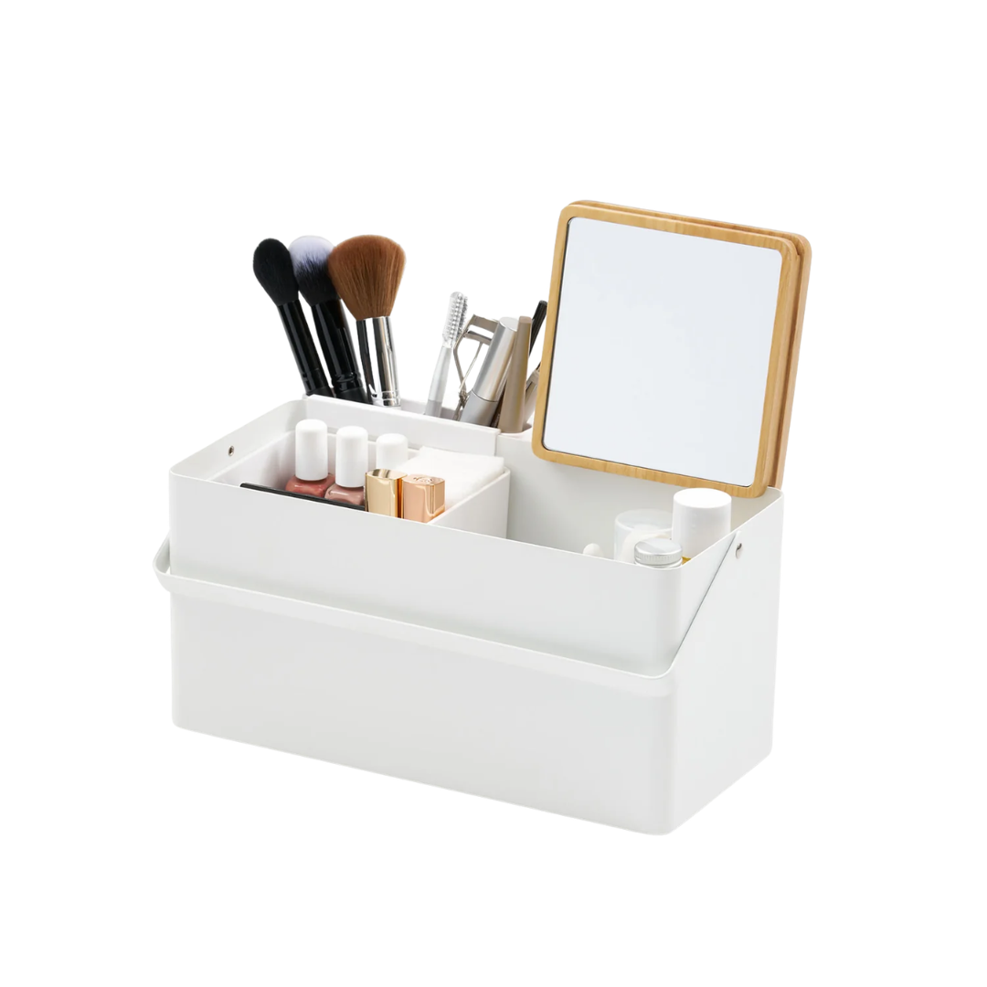 Makeup Organizer With Mirror - Steel + Wood