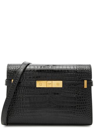 Manhattan Small Crocodile-Effect Leather Shoulder Bag