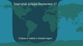 This graphic shows the areas of the Earth where viewers will see the lunar eclipse of Sept. 28, 2015, including much of North America, South America, Africa and Europe.