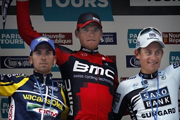 Paris-Tours podium (l-r): Marco Marcato, Greg Van Avermaet, Kasper Klostergaard