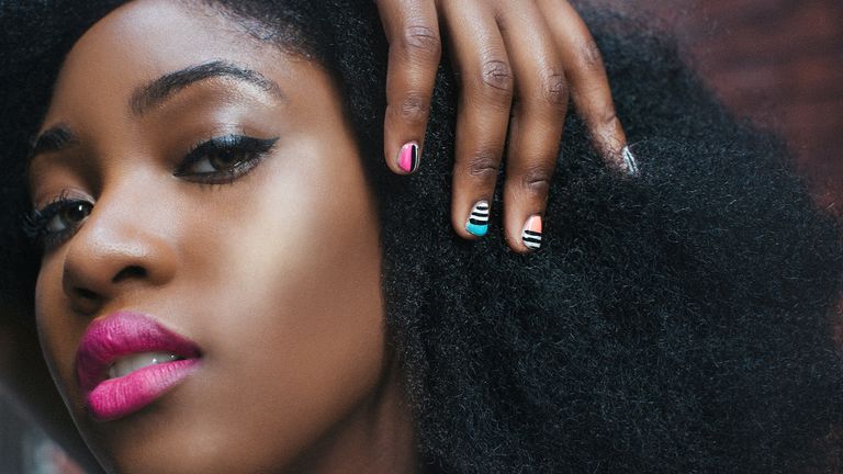model with winger liner and nail art