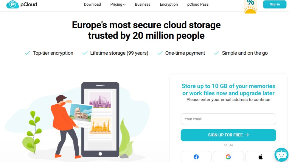 Website screenshot of pCloud (July, 2025)