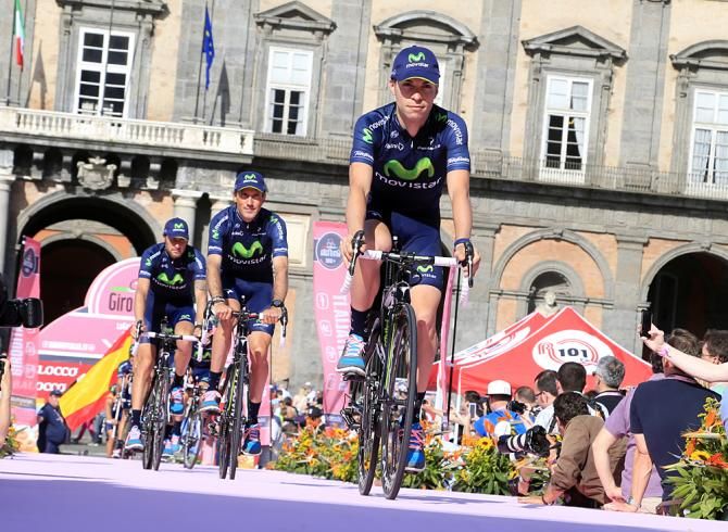 The Movistar team heads onto the stage