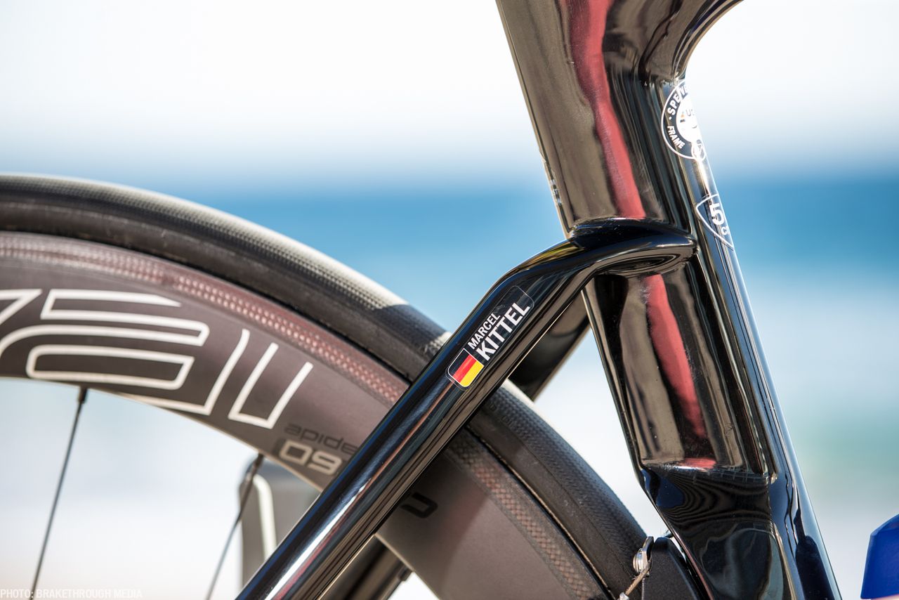 Marcel Kittel's decal sits discreetly on the seat stay.