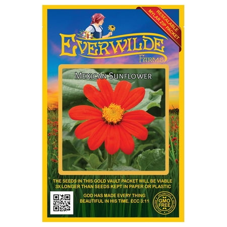 Everwilde Farms 100 Mexican Sunflower Flower Seeds, Resealable Mylar Packaging