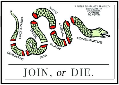 Political cartoon U.S. join or die polarization