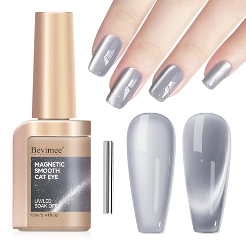 Bevimee Cat Eye Gel Nail Polish Moonlight Magnetic Nail Polish Silver Glitter Mirror Glass Smoothie Cateye Uv Gel Polish Holographic for Nail Art Manicure Diy at Home 1pc 12ml