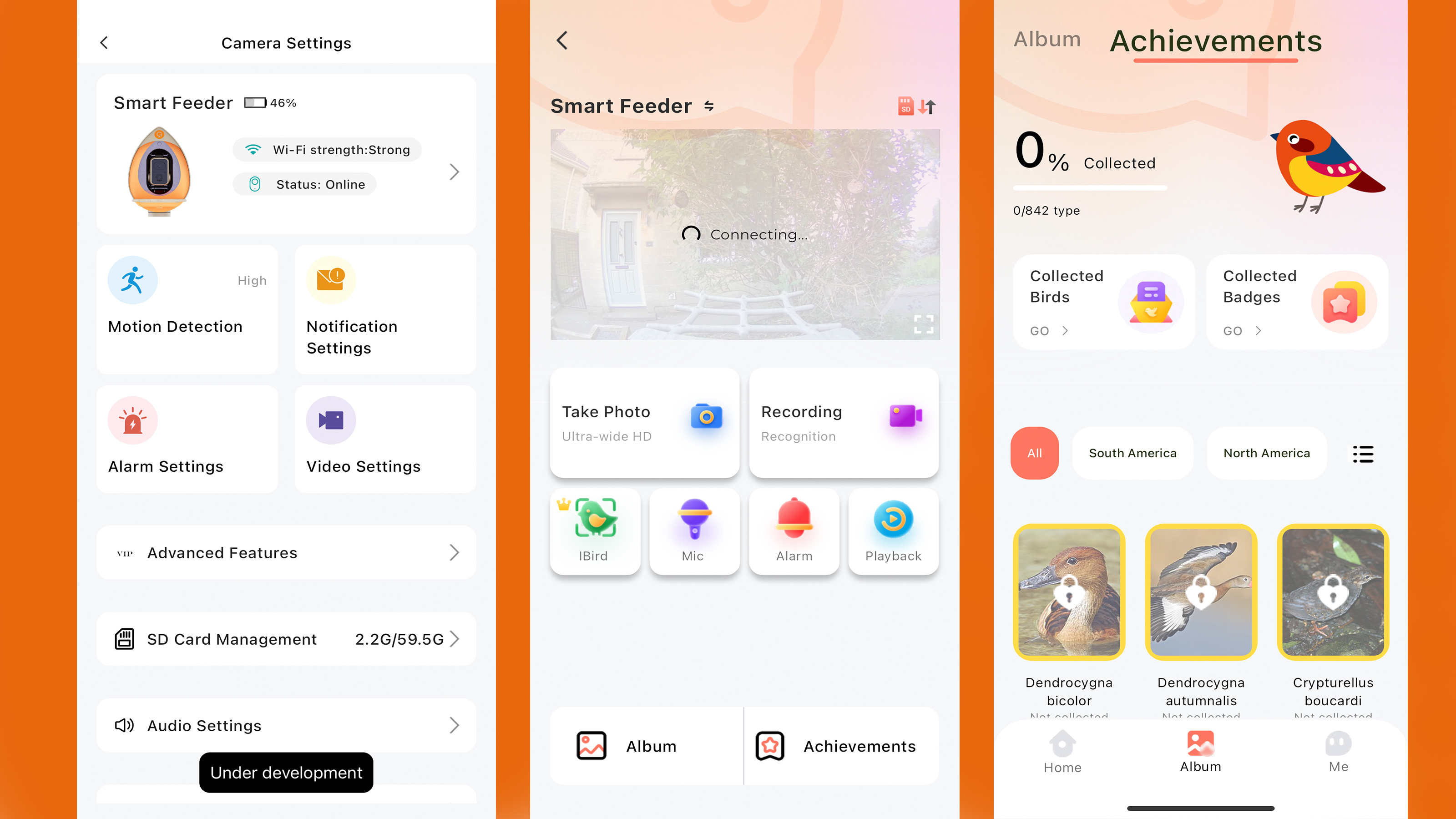 Three screenshots from the PeckPerk app