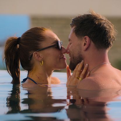 megan and kieran kiss in a pool in cyprus in love is blind uk season 2