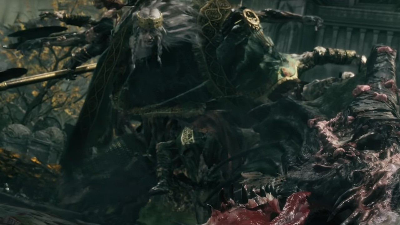 A battle with Godrick the Grafted in Elden Ring