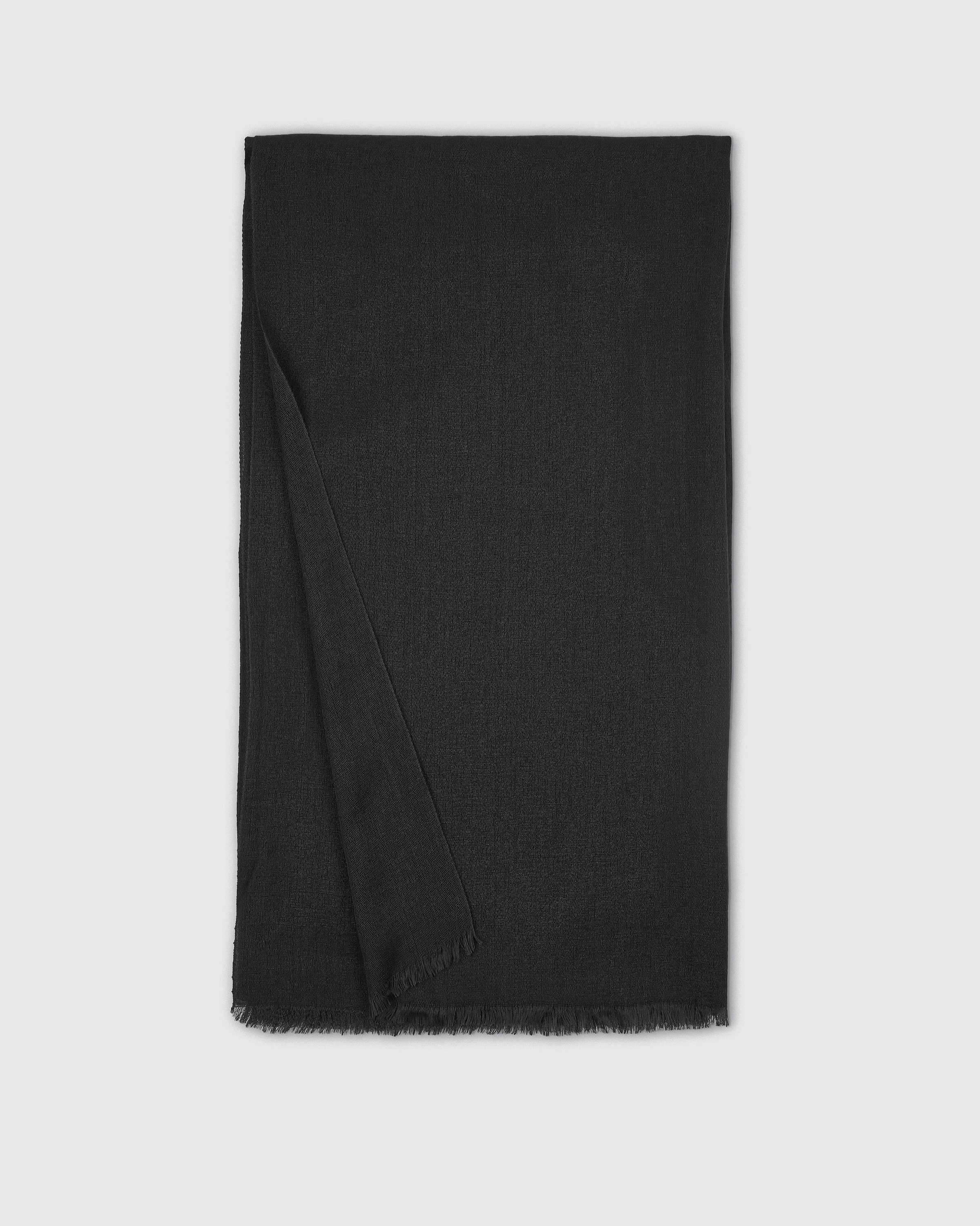 Featherweight Cashmere Silk Frayed Edge Scarf in Black