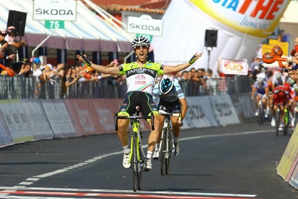 Oscar Gatto (Farnese Vini - Neri Sottoli) was delighted to hold off Alberto Contador (Saxo Bank) for the stage win.