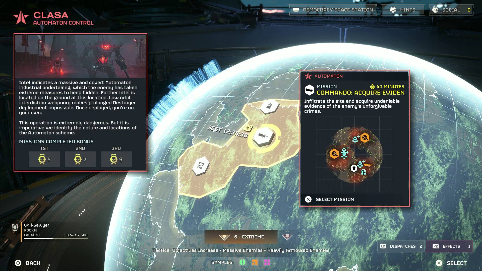 Helldivers 2 Commando operation on planet map screen on super destroyer