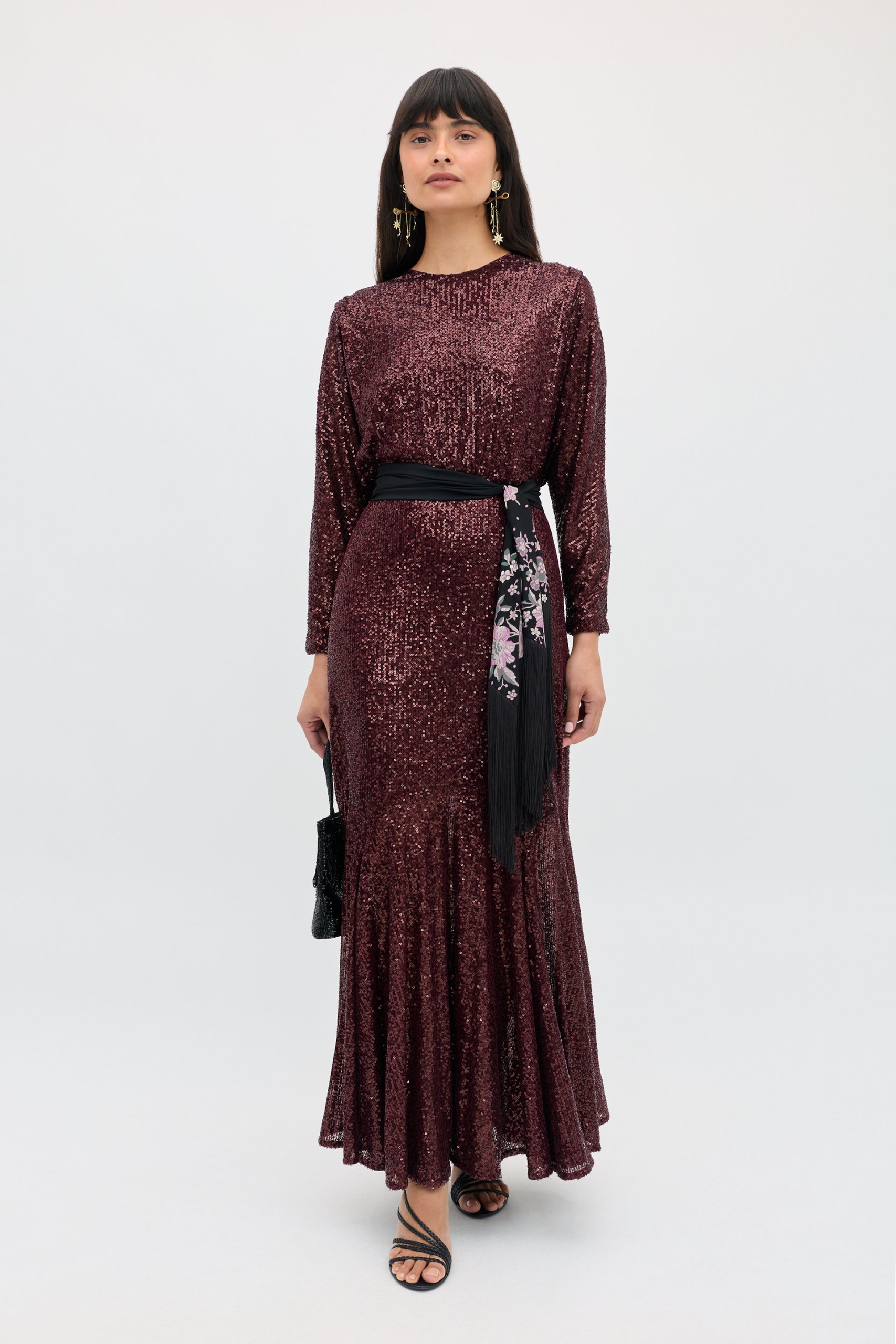 Melrose Sequin Dress in Brown Wine