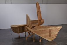 The Inestable by Enric Miralles, shown here in a reproduction by AHEC made of American red oak