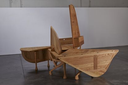 The Inestable by Enric Miralles, shown here in a reproduction by AHEC made of American red oak