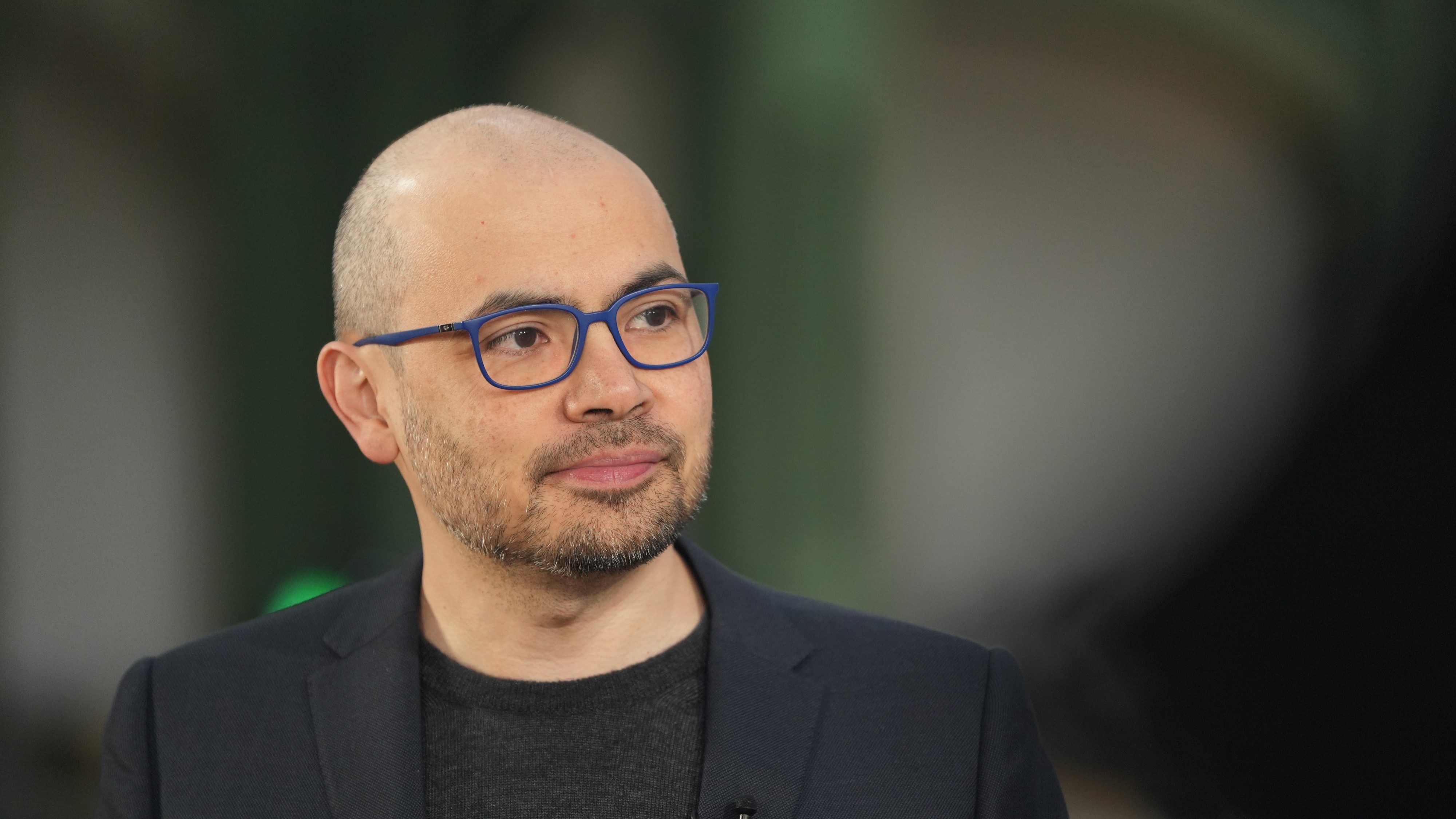 Demis Hassabis, chief executive officer of DeepMind Technologies Ltd., during a Bloomberg Television interview at the AI Action Summit in Paris, France, on Monday, Feb. 10, 2025.