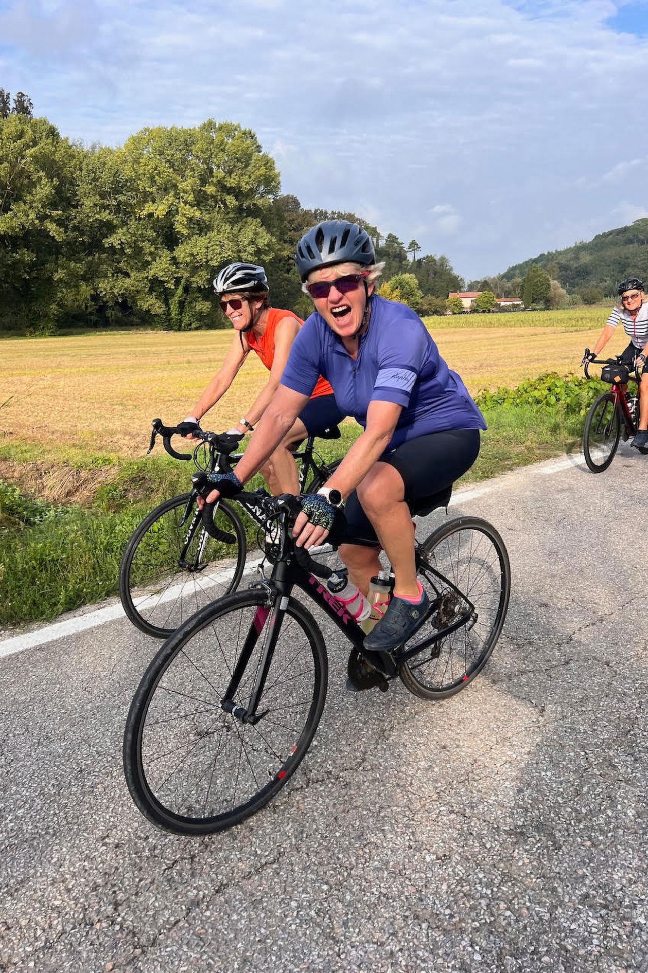 Three female riders on a cycling holiday