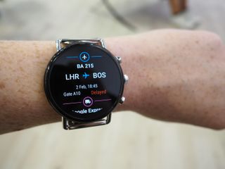 The new Wear OS Proactive Assistant view, as seen on Skagen's new smartwatch, shows relevant information at a glance.