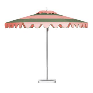 A striped umbrella in pink and green