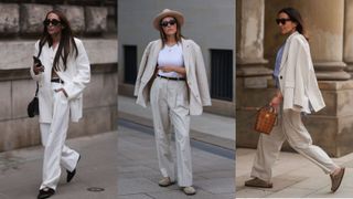 Street style influencers showing shoes to wear with wide-leg pants flat mules