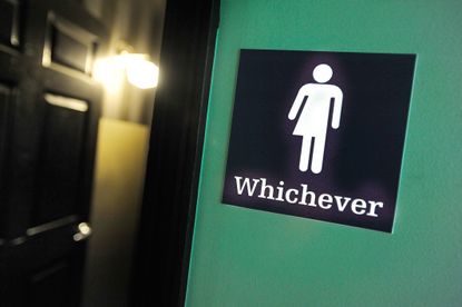 A gender neutral bathroom sign