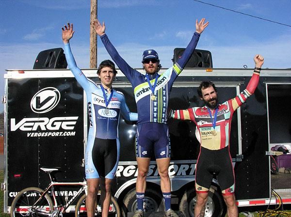 The Cat 2-3 men's podium.