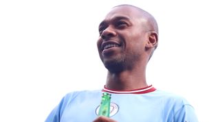 MANCHESTER, ENGLAND - MAY 23: Fernandinho of Manchester City looks on from the parade bus during the Manchester City FC Victory Parade on May 23, 2022 in Manchester, England. (Photo by Charlotte Tattersall/Getty Images)
