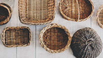 A range of storage baskets viewed from above