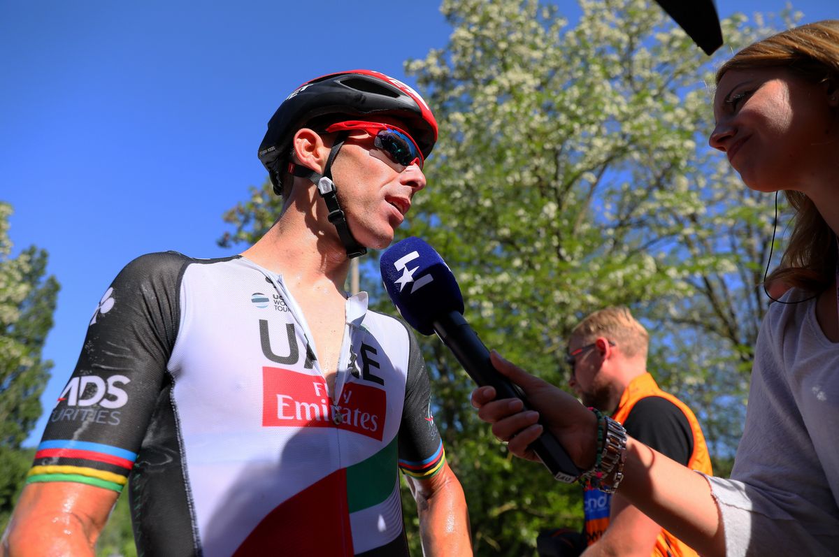 Rui Costa (UAE Team Emirates) talks with Eurosport after the stage