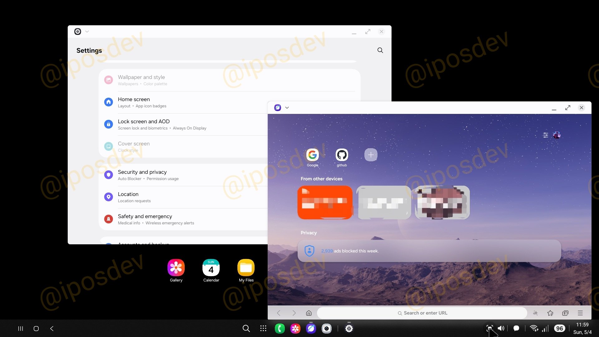 Leaked images of Samsung DeX in One UI 8 test version