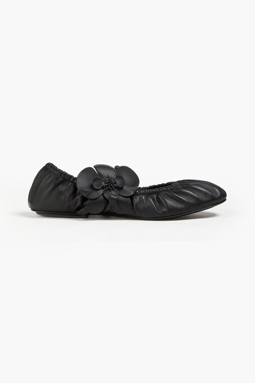 Orchid Floral-Appliqu&amp;eacute;d Leather Ballet Flats
