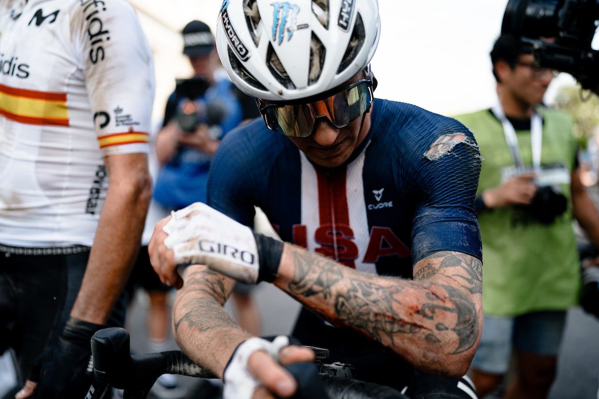 Keegan Swenson (USA) after crossing the line for fifth place