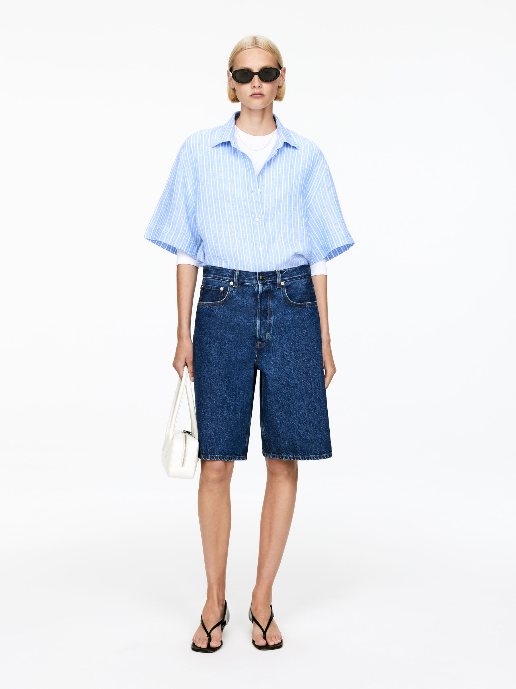 Long Denim Shorts 
 Dark Blue 
 Women 
 Arket Gb