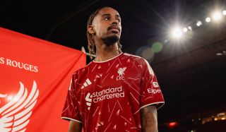  Bradley Barcola of Liverpool at Anfield on August 31, 2026 in Anfield, England