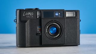 A black Lomography Lomo MC-A 35mm film camera