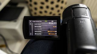 A menu screen on the Sony AX43 camcorder