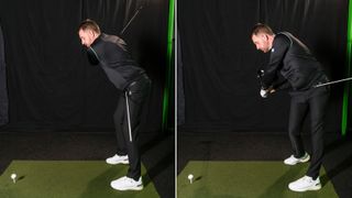 PGA pro Gareth Lewis showing how the hips should rotate in the downswing
