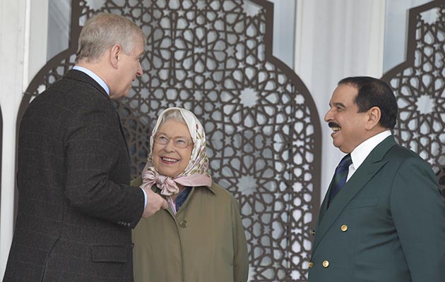 Her Majesty The Queen and His Majesty Hamad bin Isa Al Khalifa, King of the Kingdom of Bahrain and Prince Andrew, Duke of York catch up during the endurance