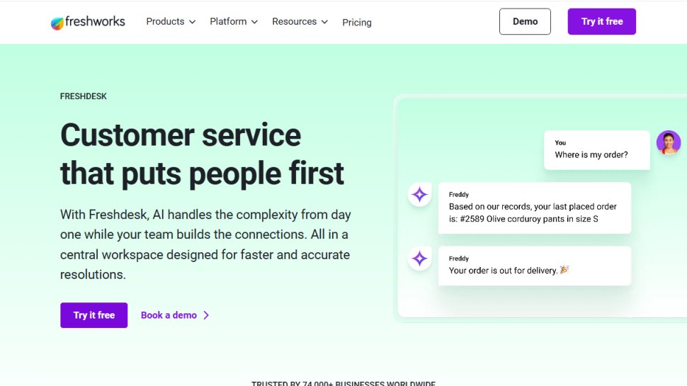 Website screenshot of Freshdesk (February, 2026)